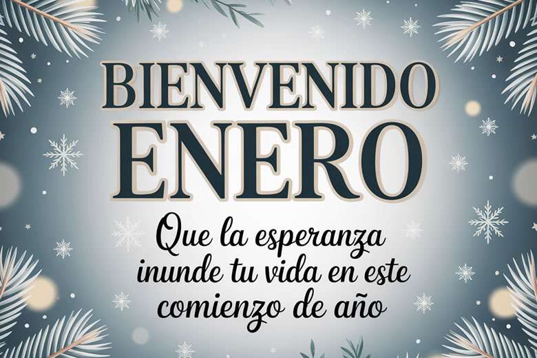 Bienvenido Mes Enero 2026 Tarjetas Virtuales con Frases para Compartir